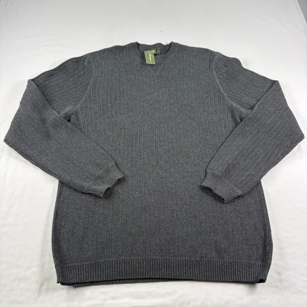 Vintage Eddie Bauer Sweater Mens LT Large Tall Gray Chunky Knit Pullover 90s NEW